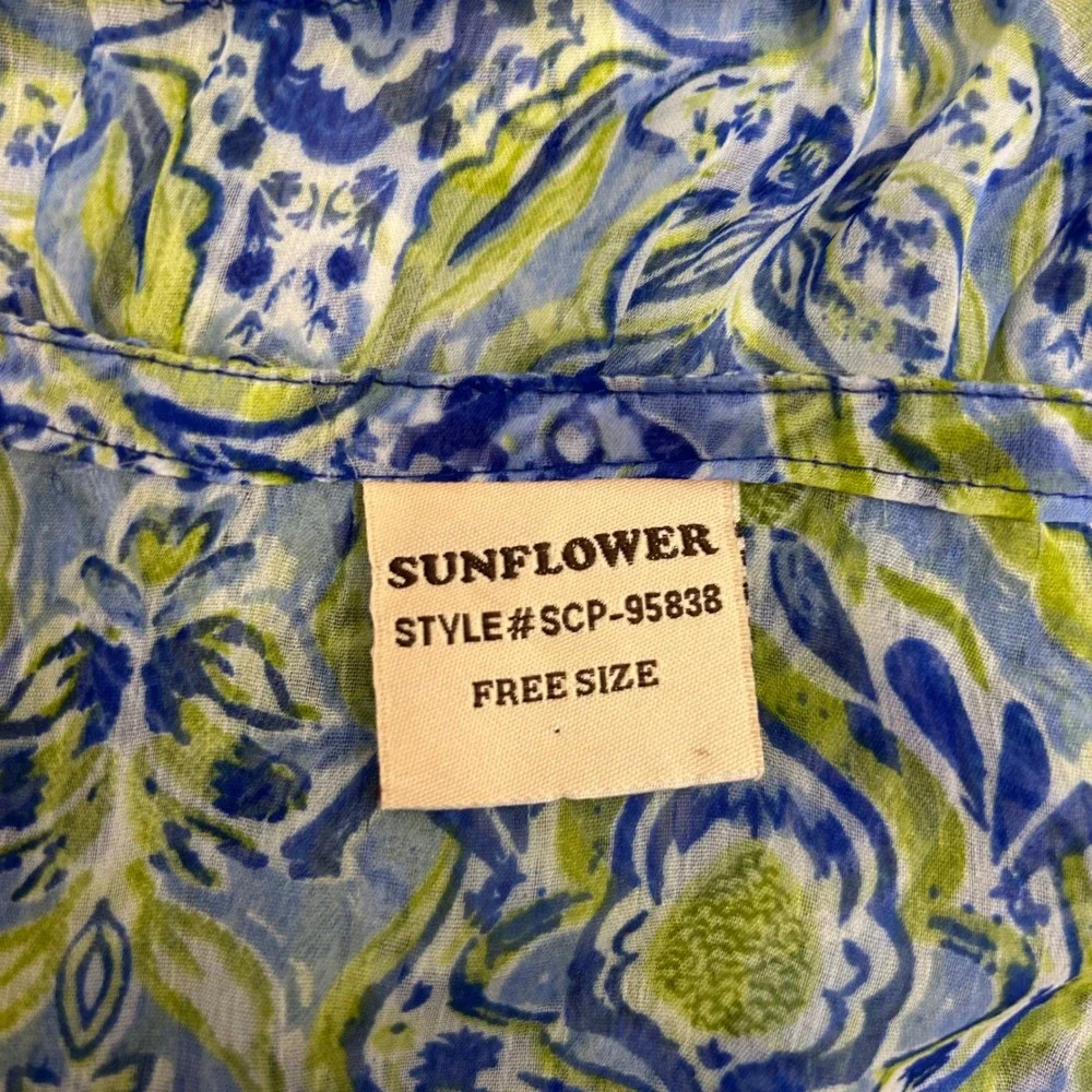 Sunflower Kaftan Swim Coverup Women Free‎ Size Blue Green Sheer Resort Cruise